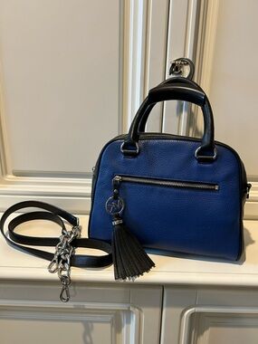 Michael Kors Blue and Black Leather Dome Crossbody Satchel